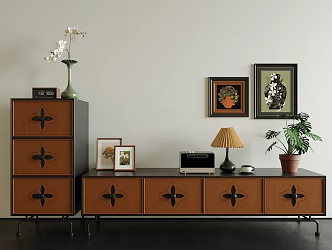 Antique TV Cabinet Antique Cabinet Decorative Cabinet Green Plant Potted Vase Decorative Painting 3d model