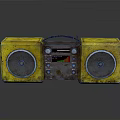 Vintage Yellow Electronic Boombox Appliance Featuring Rusty Speakers and Retro Design