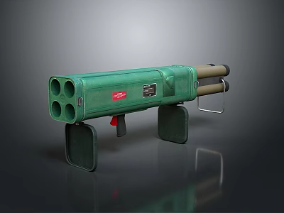 Green Multiple Barrel Weapon With Stand Red Button And Black Components 3d model