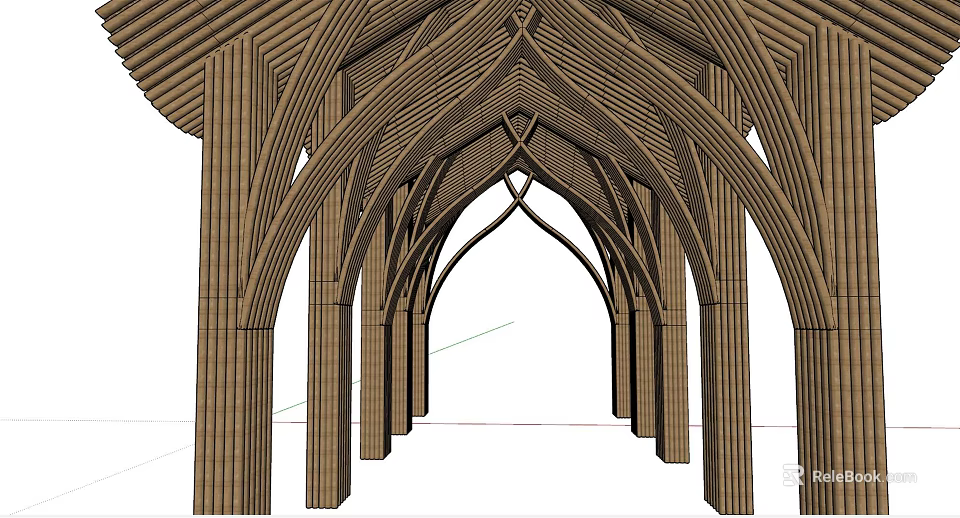 Elegant Wooden Pergola with Arched Design Intricate Beams and Support Columns 3d model 