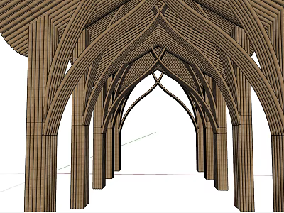 Elegant Wooden Pergola with Arched Design Intricate Beams and Support Columns 3d model