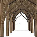 Elegant Wooden Pergola with Arched Design Intricate Beams and Support Columns