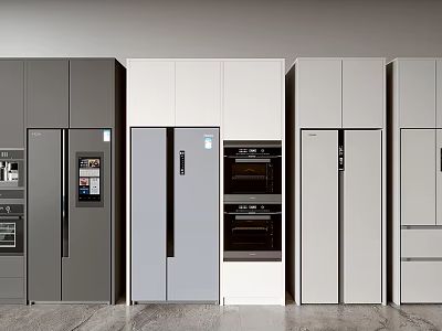 Modern Contemporary Kitchen Interior With Gray White Built In Refrigerators 3d model