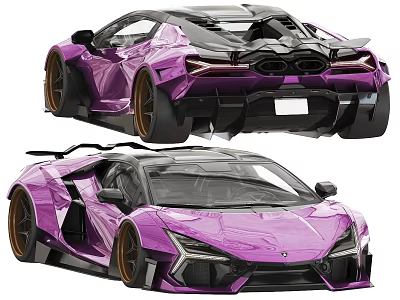 Purple Sports Car With Sleek Exterior Design Large Alloy Wheels And Rear Spoiler 3d model