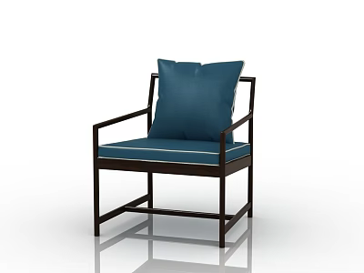 Modern Leisure Chair With Dark Wooden Frame And Blue Cushioned Seat Design 3d model