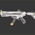 Futuristic Gun With Silver Gray Body And Yellow Accents And Mechanical Design Elements