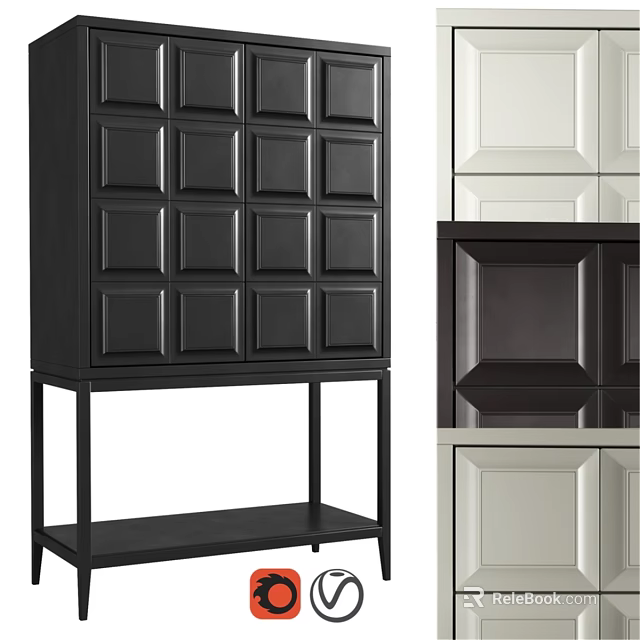Modern Black Dresser With Square Drawers And Metal Legs Design 3d model 