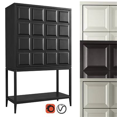 Modern Black Dresser With Square Drawers And Metal Legs Design 3d model