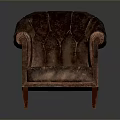 Vintage Brown Leather Armchair With Stitched Backrest Armrests And Wooden Legs