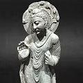 Standing Stone Buddha Statue With Robes Halo And Carved Base