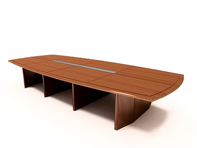 Modern Office Conference Table Oval Shaped Wooden Top With Central Metal Strip And Brown Legs 3d model