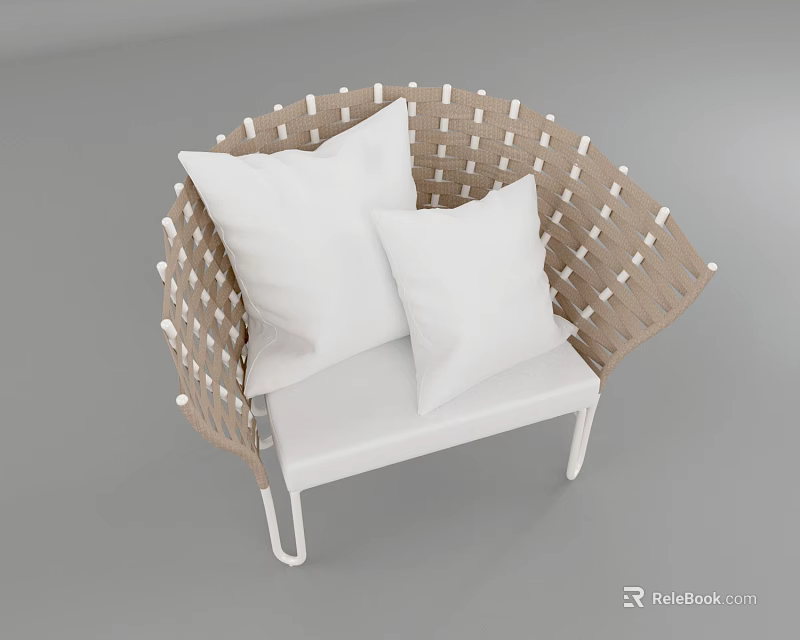 Modern Leisure Chair With Woven Design White Frame And Soft White Cushions 3d model 