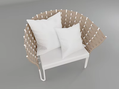 Modern Leisure Chair With Woven Design White Frame And Soft White Cushions 3d model