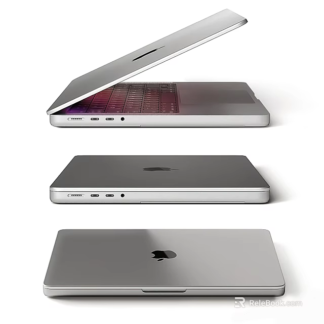 Apple MacBook Silver Laptop Design With Open Closed Views And Multiple Ports 3d model