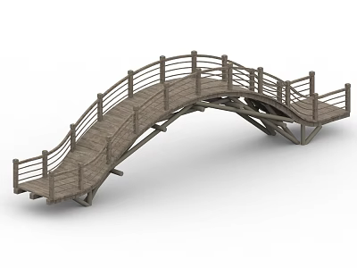 Wooden Arched Bridge With Railing And Plank Walkway Structure Design 3d model
