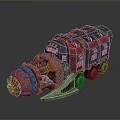 Futuristic Mechanical Vehicle with Metallic Structure Red Blue Lights and Wheels in Sci Fi Design