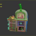 Outdoor Brick Pizza Oven With Arched Design Chimney Wooden Door And Green Vines