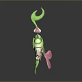 Stylized 3D Decorative Creature With Green Leafy Appendages Pink Fins And White Body