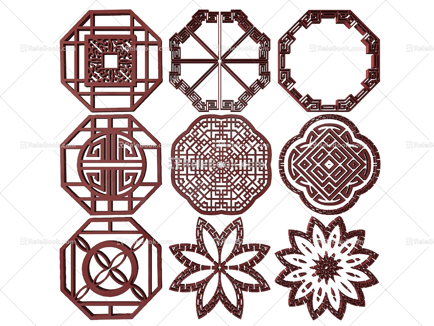 New Chinese Style Flower Lattice Carved Flower Lattice Window Flower Round Window Flower Carved Hollow Flower Window Vintage Pattern Window 3d model