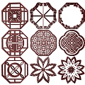 New Chinese Style Flower Lattice Carved Flower Lattice Window Flower Round Window Flower Carved Hollow Flower Window Vintage Pattern Window 3d model