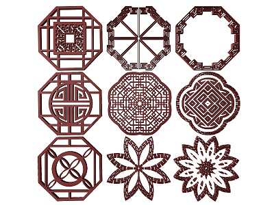 New Chinese Style Flower Lattice Carved Flower Lattice Window Flower Round Window Flower Carved Hollow Flower Window Vintage Pattern Window 3d model