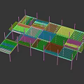 Green Grid Modular Scaffolding Structure With White Support Poles For Construction Use