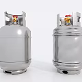 Two Silver Metallic Gas Cylinders With Red Valves And Handle Design