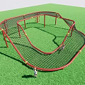 Outdoor Playground Climbing Net Equipment With Red Frame Green Mesh On Grass For Children Playing