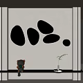 Modern Silver Irregular Mirrors as Wall Decor on White with Black Shelf Small Green Plant