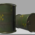 Two Green Metal Drums With Yellow Cross Symbols As Industrial Storage Equipment