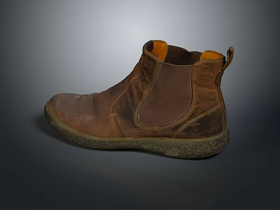 Stylish Brown Leather Ankle Boots With Orange Lining And Distressed Design 3d model