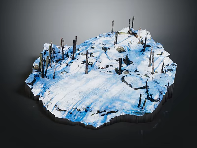 Snow Covered Terrain With Scattered Dead Tree Trunks And Frozen Landscape Features 3d model