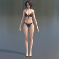Female Game and Movie Character Standing in Black Bikini Pose 3D Model with Short Hair