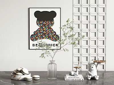 Decorative Ornament Set With BE@RBRICK Painting Glass Vase Plant Macarons And Bear Figurines 3d model