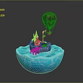 Floating Island Scene With Blue Sphere Castle And Hot Air Balloon