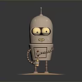 Cartoon Robot Game And Movie Character With Big Round Eyes Striped Arms And Smiling Face