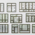 Assorted Window Designs With Wooden Frames And Glass Panels On Wall 3d model