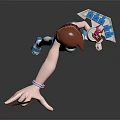 3D Model Character Girl Holding Brown Object And Colorful Cards Wearing White Stockings And Blue Shoes