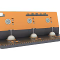 Creative Art Installation With Orange Panel Gauges And Hanging White Spheres Displayed In Multiple Angles