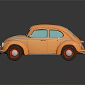 Vintage Orange Beetle Car Featuring Blue Windows And Red Wheels On Black Surface