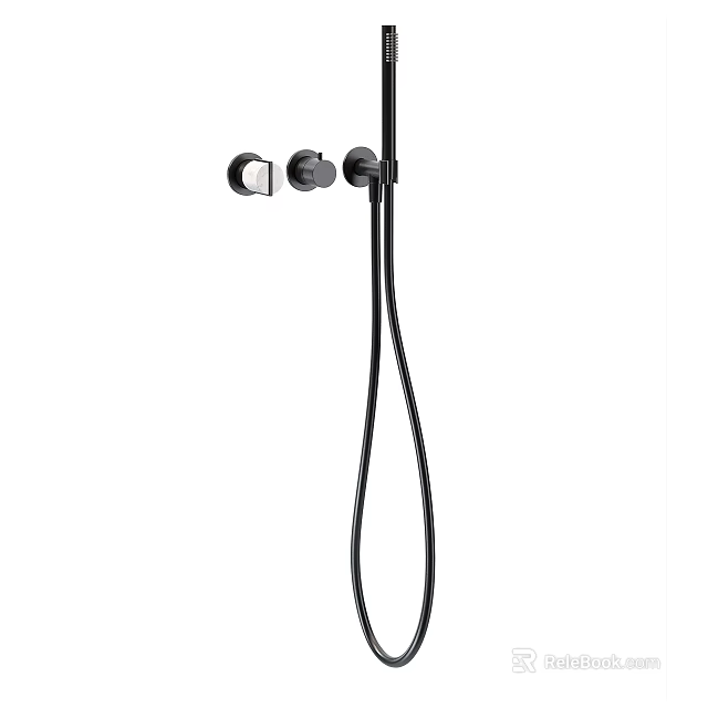 Black Modern Shower Faucet System With Handheld Showerhead And Control Knobs 3d model 