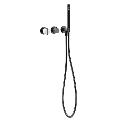 Black Modern Shower Faucet System With Handheld Showerhead And Control Knobs 3d model