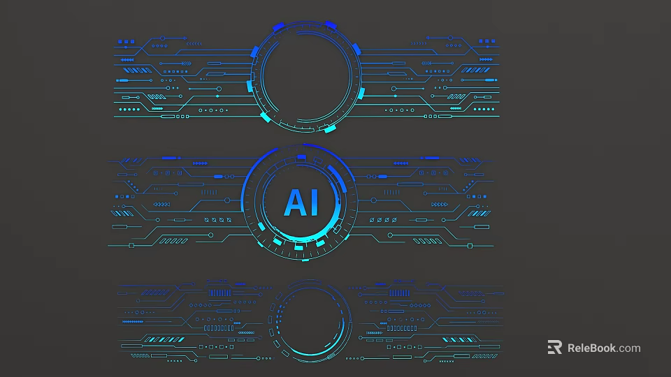 Tech Inspired Digital Design With AI Symbol And Circuit Patterns In Blue Tones 3d model
