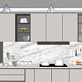 Sleek Modern Kitchen Interior Design With Gray Cabinets Marble Backsplash And Appliances 3d model