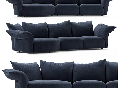 Dark Blue Modern Velvet Three Seater Sofa With Comfortable Cushions And Armrests 3d model