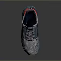 Modern Knit Sneakers With Gray Blue Upper Purple Laces Red Accents And Textured Sole Design