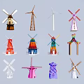Windmill Building Power Generation Windmill Combination 3d model