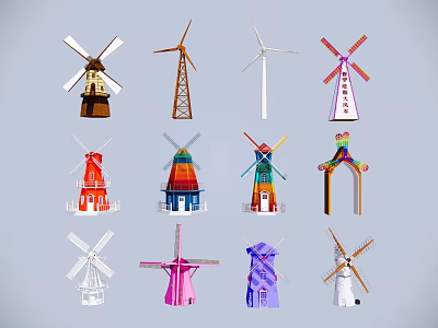 Windmill Building Power Generation Windmill Combination 3d model