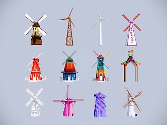 Windmill Building Power Generation Windmill Combination 3d model