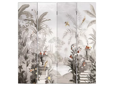 Elegant Room Divider With Tropical Plants Birds Water Scene And Steps 3d model